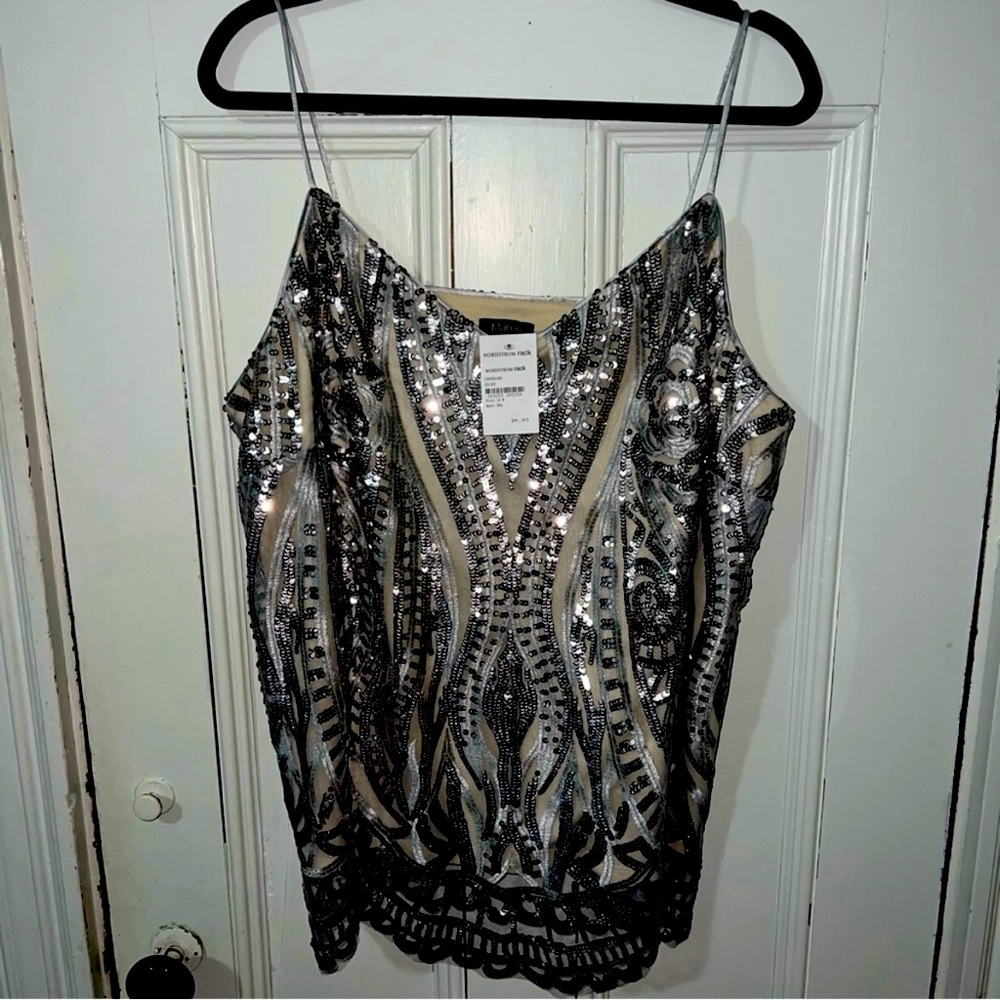 Silver sequin tank with nude lining